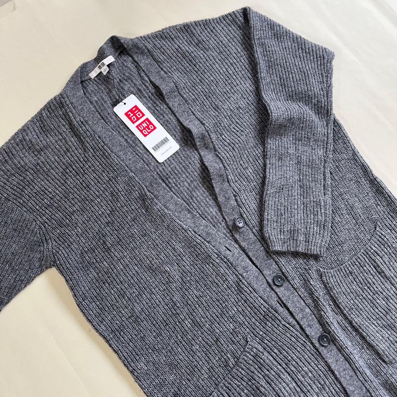 Uniqlo Long Knitted Cardigan - Grey / Cardigan Rajut Uniqlo