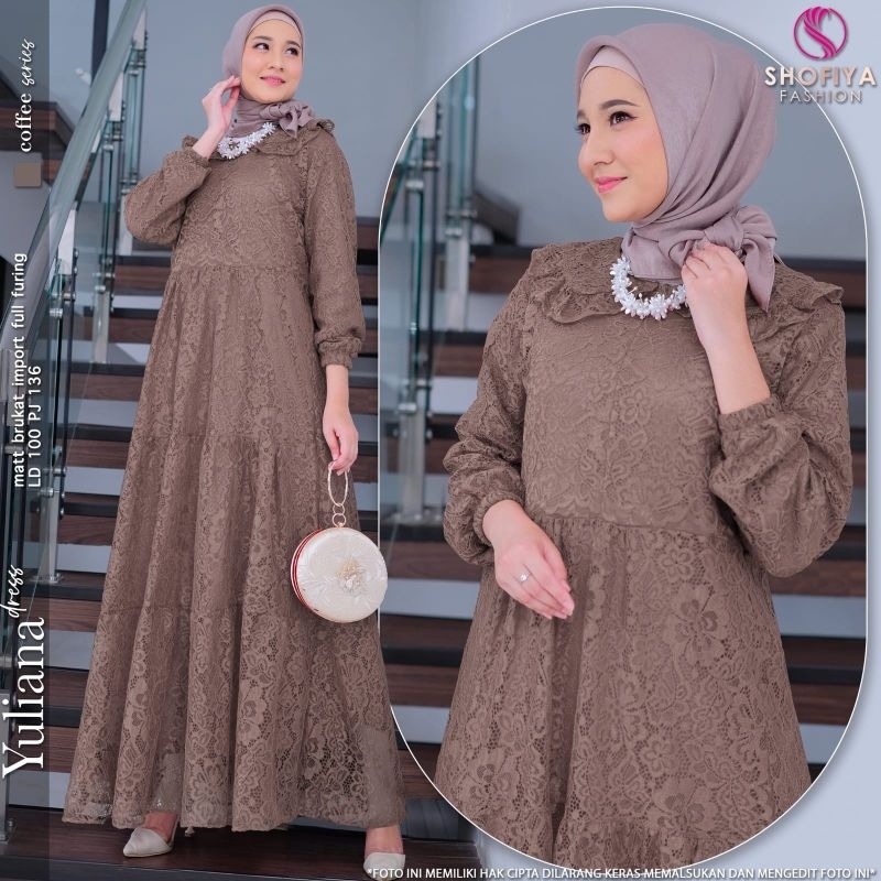 DRESS WANITA YULIANA BRUKAT IMPORT FULL PURING LD 100 By SHOFIYA