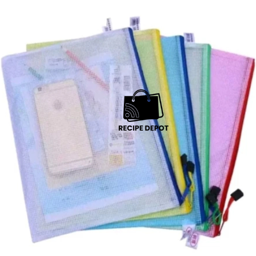 

Pouch Poch Dompet Jaring Warna Transparan Tempat Wadah Penyimpan Map Organizer Kertas Dokumen Zipper Bag A4