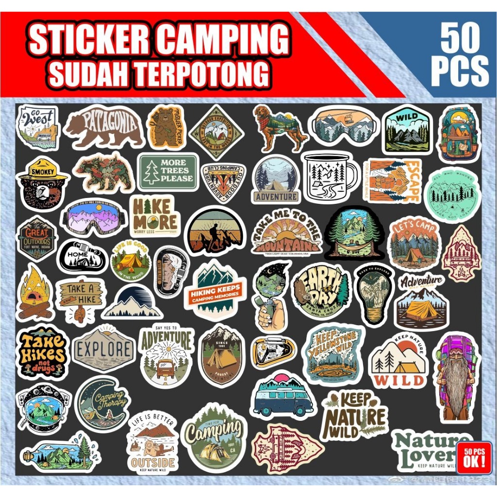 

STICKER PACK OUTDOOR ADVENTURE | STICKER TUMBLER | STIKER LAPTOP KOPER HELM isi 50pcs tinggal tempel