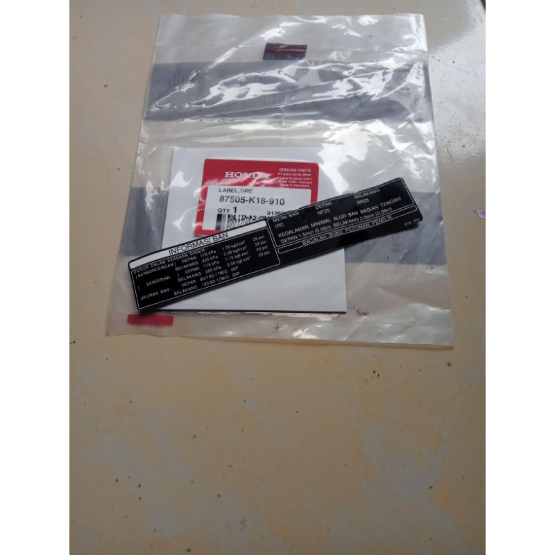 label tire sticker logo tulisan informasi ban cb150 verza original honda