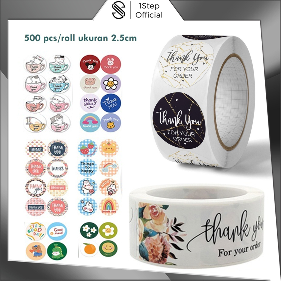 

1step Sticker Thank You Roll Isi 500 Pcs Stiker Terima Kasih Warna Self Adhesive Seal Label Roll Sticker Thank You 2.5Cm Tempelan Ucapan S058
