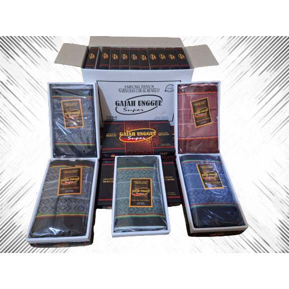 Paket grosir 10 PCS Sarung Tenun Gajah Unggul Super Kemasan Dus Motif Dobby Sabuk/Salur/Alisa/Atlas