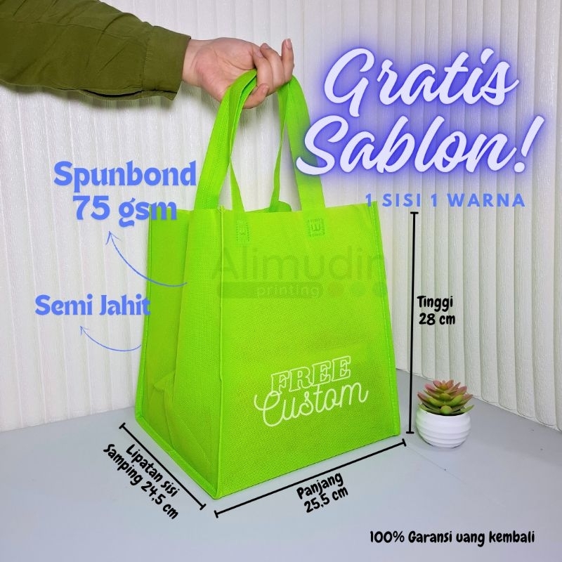 

Goodie Bag 25,5 x 24 x 28 ( Box 22 x 22 ) Tas Spunbond Box Jahit Custom Sablon