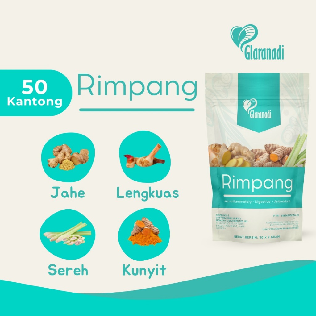 

GLARANADI Teh Rimpang Teh Kunyit Jahe Serai Lengkuas 50 Tea Bag Rempah JSR Diet Detox Imunitas