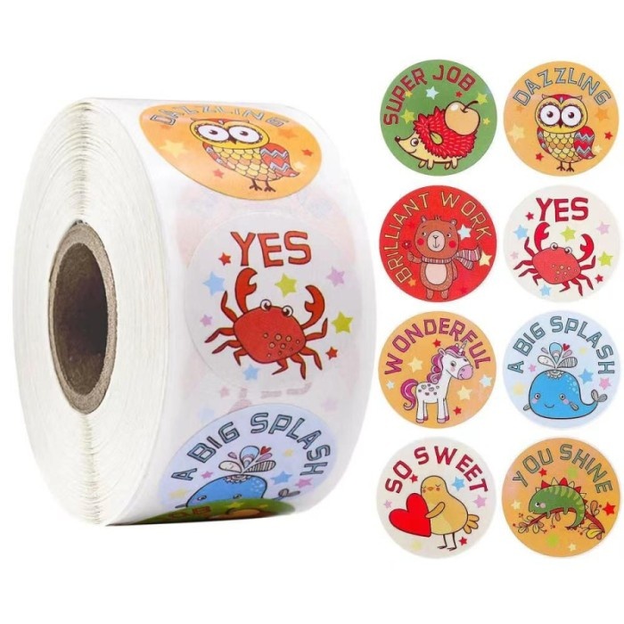 

Stiker Label Roll Kartun Animal Bulat