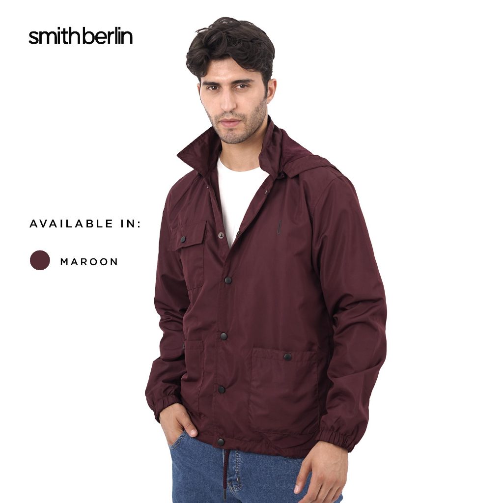 Smith Berlin Jaket Coach Pria Collin Detachable Hoodie Straight Fit Microfiber Water Resistant