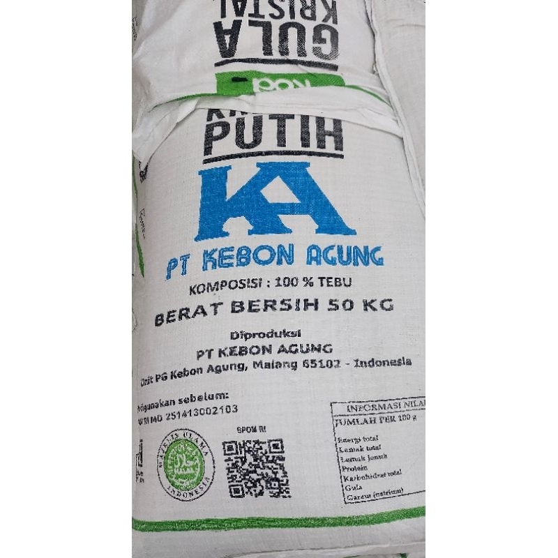 

Gula Pasir Gula kristal putih KEBON AGUNG 1 sak = 50kg CARGO