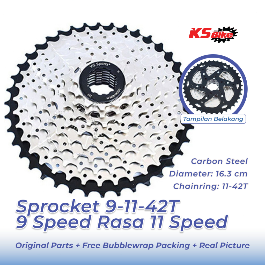 Sprocket Sepeda 9 Speed 40T 42T VG Sport Silver Gir Gear Belakang Sepeda Gunung MTB Lipat Federal Gi