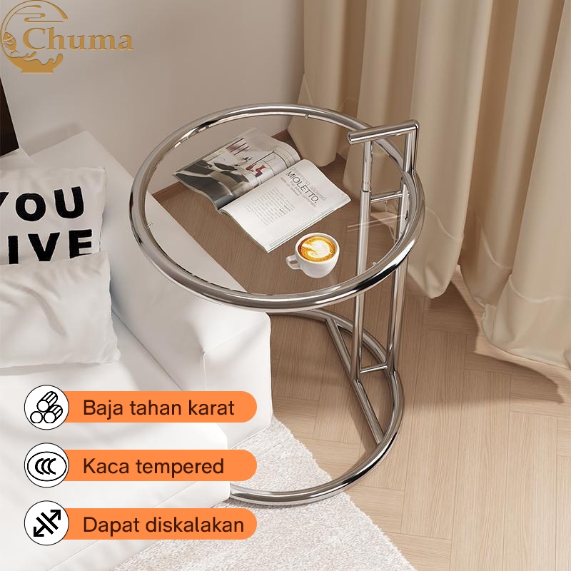 Meja Tamu Kaca Tempered Stainless Kecil / Kaca Ketinggian Yang Dapat Disesuaikan / Meja Kopi /Meja T