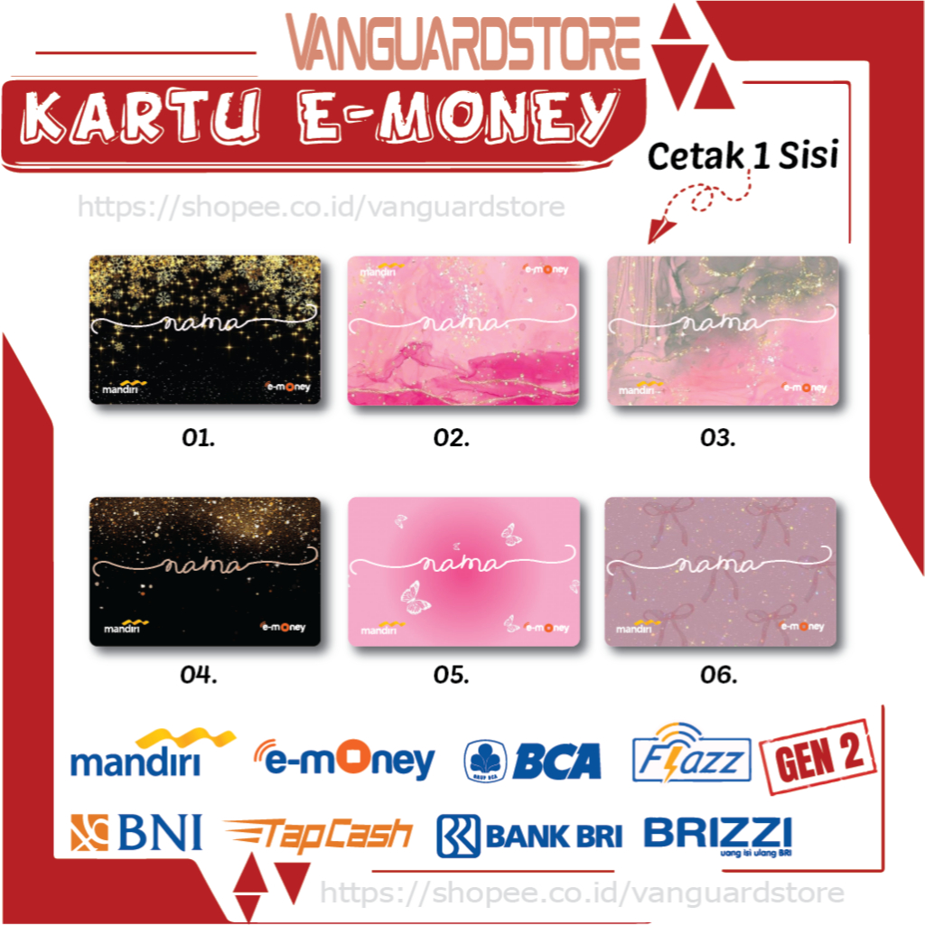 KARTU E MONEY E TOLL CUSTOM NAMA KUMPULAN 3 EMONEY MANDIRI FLAZZ BCA BNI TAPCASH BRIZZI BRI