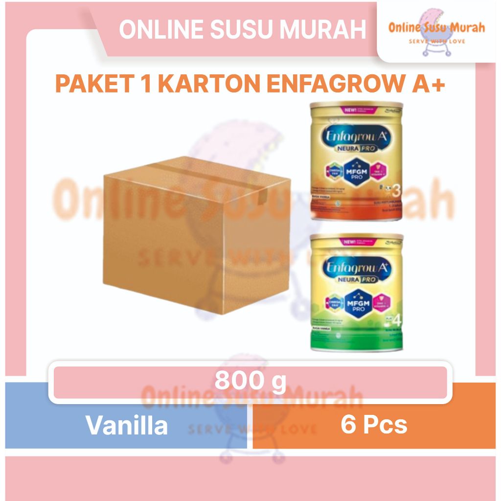 ENFAGROW A+3 A+4 800GR PAKET 1 KARTON VANILA MADU ORIGINAL 800 GR x 6 PCS A+ 3 A+ 4 SSKL
