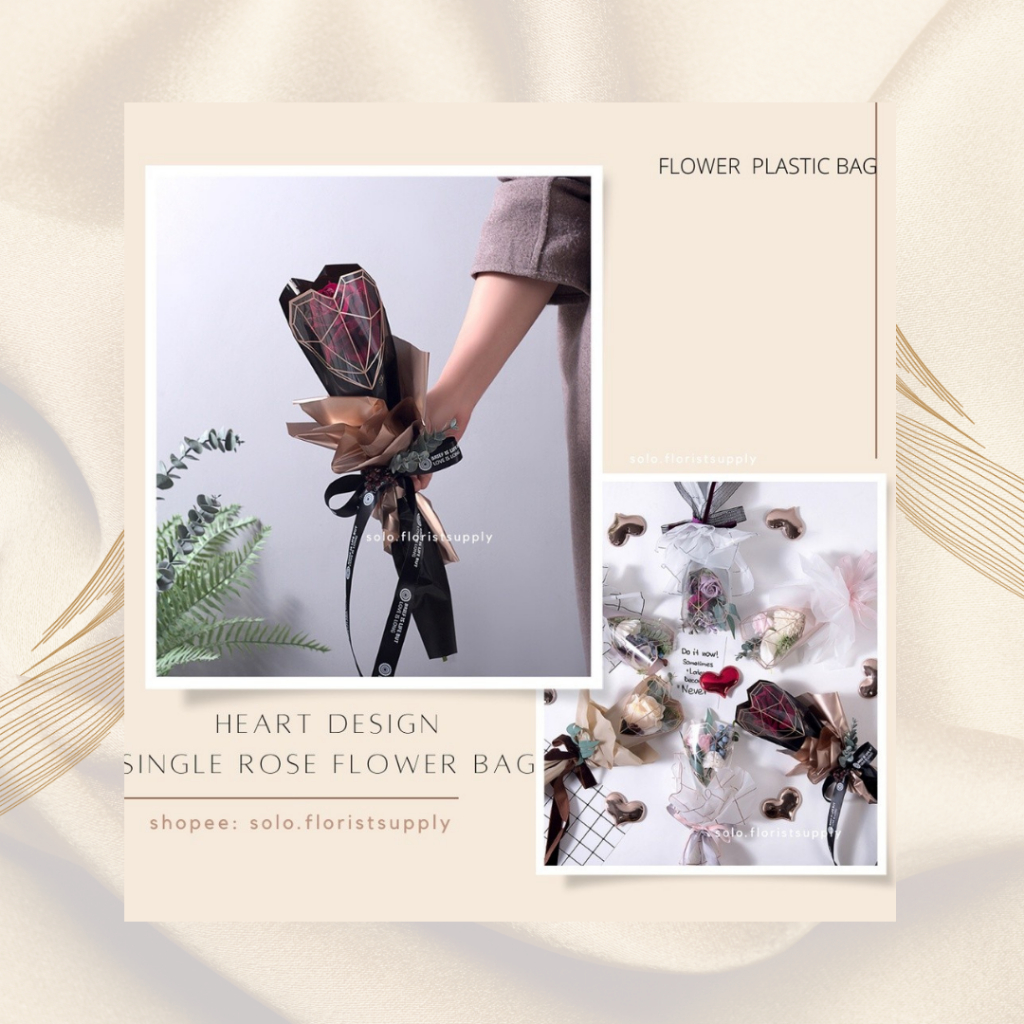 

HEART DESIGN SINGLE ROSE PLASTIC BAG Kantong Bunga Single Rose OPP SINGLE ROSE BOX/KOTAK BUNGA SATUAN Flower Packing Paper Bag Gift Box Tas Bouquet Flower Handbag buket bunga sabun bunga kering dried flower handbouquet flower bouquet buket bunga single