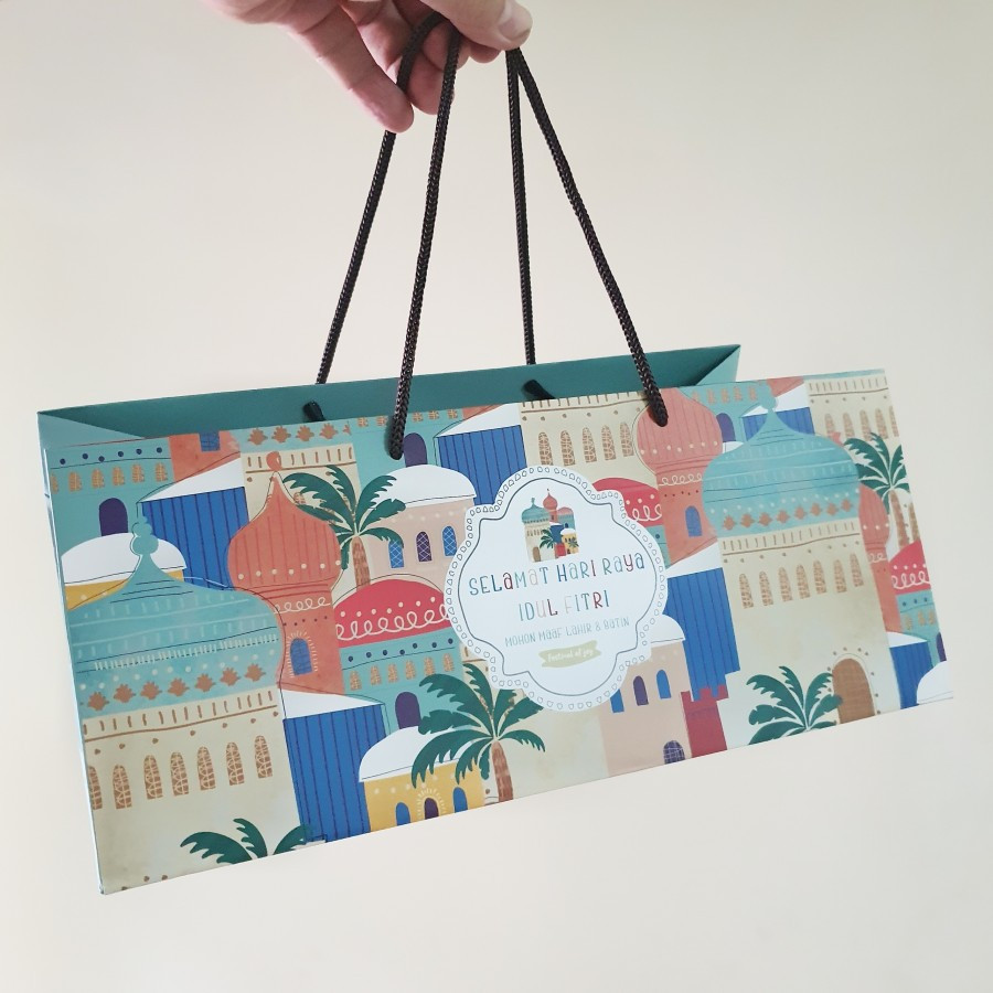 

( 5 Pcs ) Paperbag Idul Fitri Kotak Kue Kering Lebaran Motif Colourful Mosque Ukuran 31x19x13 cm