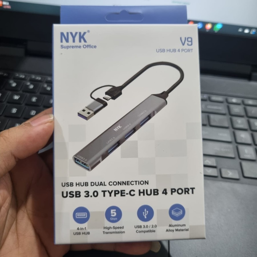 NYK V9 USB HUB 4 PORT 3.0 + 2.0 DUAL CONNECTOR TYPE C + USB3.0