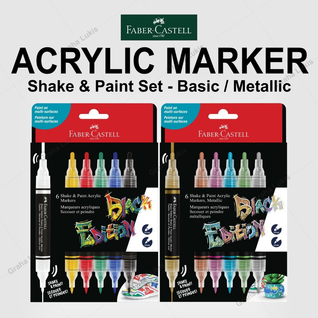 

Faber Castell Shake and Paint Acrylic Marker Classic / Metallic - Black Edition Set 6