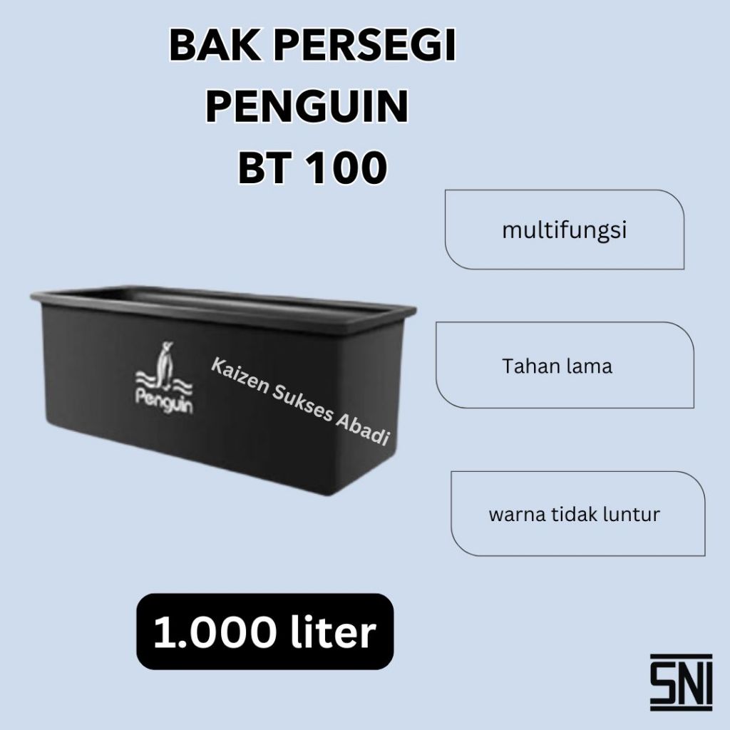 tandon tangki toren bak wadah air terbuka open top persegi kotak plastik  penguin pinguin BT 100 vol