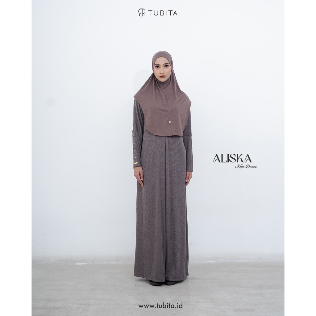 TUBITA - Aliska Knit Dress Brown Gamis Rajut Umroh by Tubita