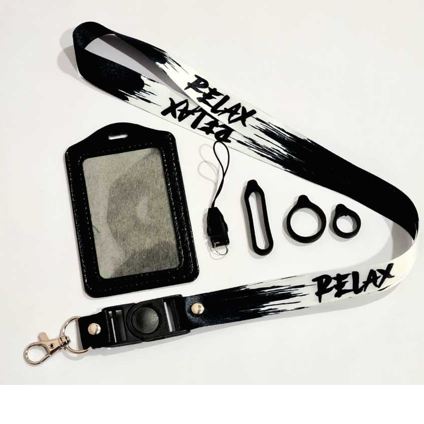 

Lanyard Premium Relax hitam putih Case Gantungan Karet Oring Cantolan / Lanyard ID Card PODS