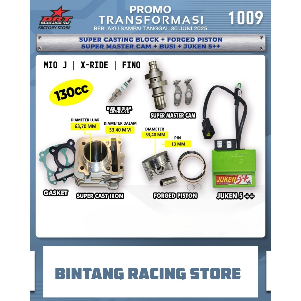 Paket Bore Up Kit BRT 53.40 + Noken As + Juken 5 ++  Yamaha Mio J - Jupiter Z1 - X Ride 155 - Fino