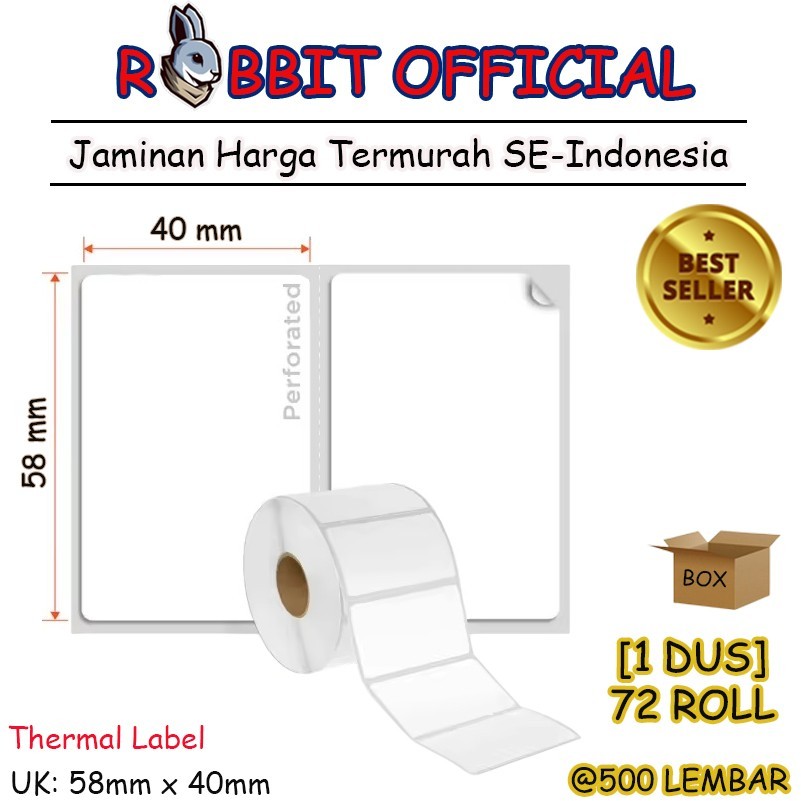 

KERTAS RESI LABEL THERMAL BARCODE 58x40 mm (500 Pcs) - BOX