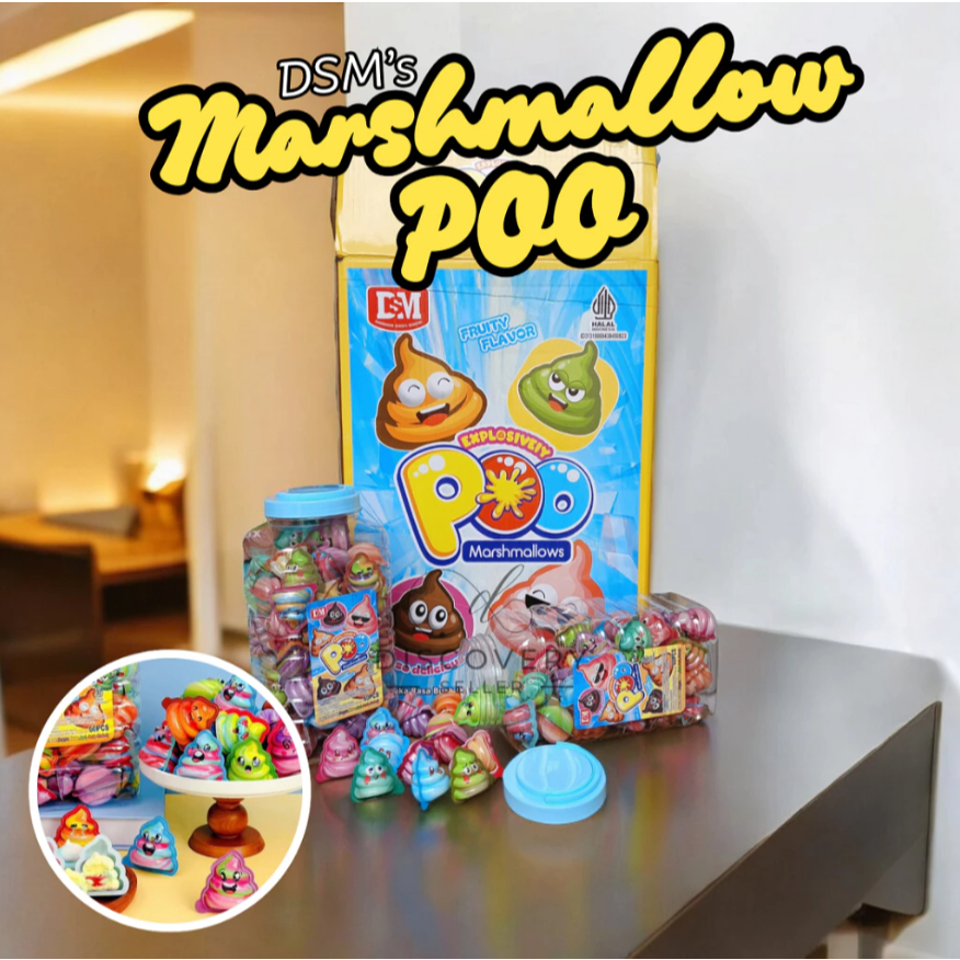 

DSM Marshmallow Poo Permen Lembut Marshmallows Bentuk Poo 1 Toples Isi 60 PCS