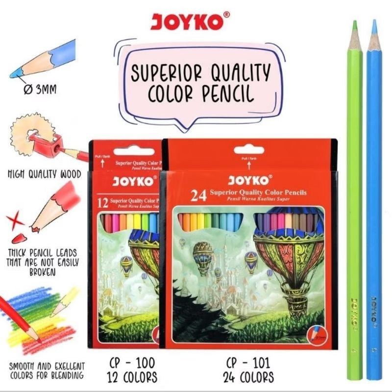 

Joyko Pensil Warna joyko panjang Superior Quality Color Pensil isi 24 Hexagonal Grip pensil warna joyko panjang 24 joyko pensil warna isi 12