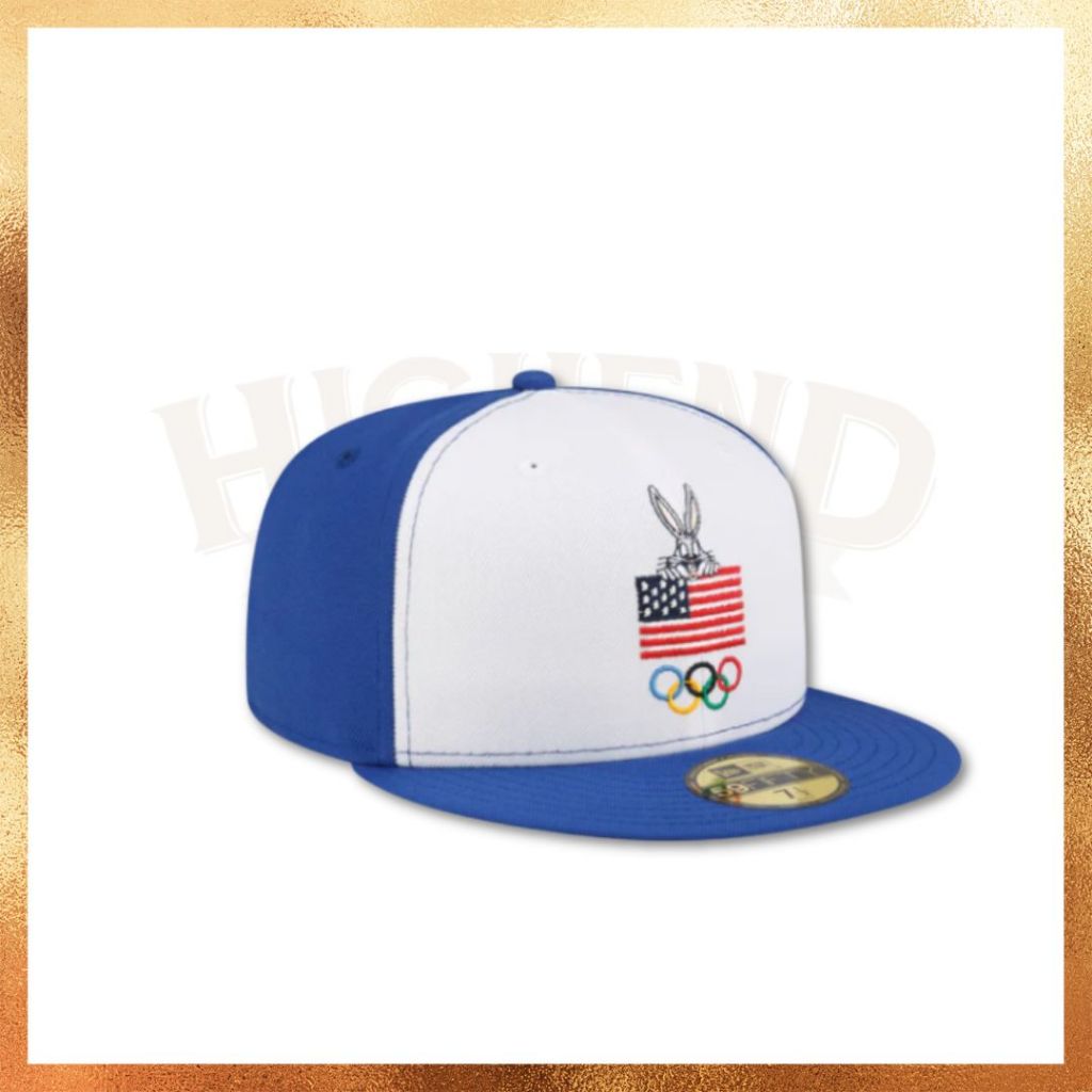 Topi New Era x Bugs Bunny Looney Tunes Team Flag Collab White Blue 59FIFTY Hat Original