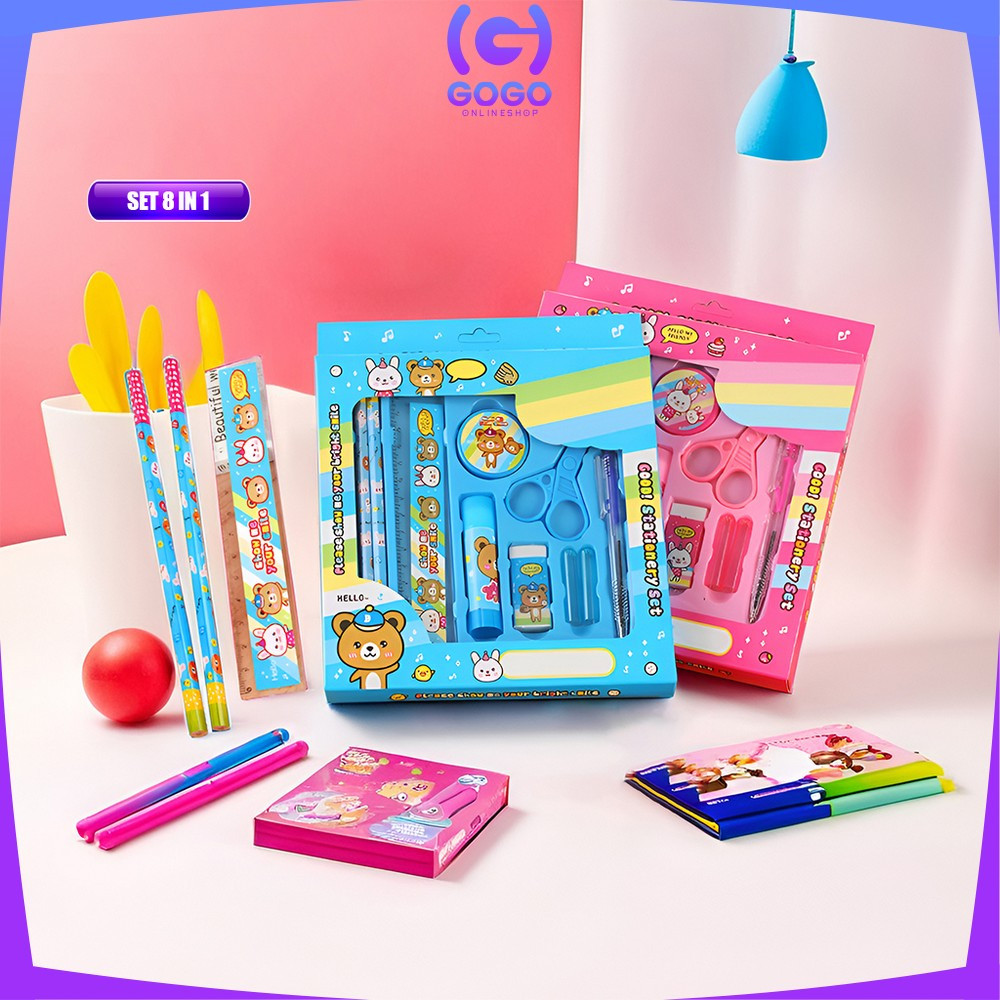 

GOGO-A26 Alat Tulis Set 8in1 Karakter Stationery Kids / Paket Alat Tulis Anak TK / Set School Supplies for Child Writing Gift Eraser Ruler