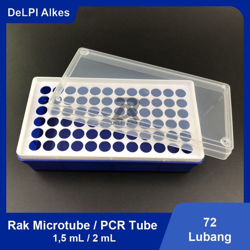 Rak PCR tube microtube eppendorf 1,5 mL / 2 mL dilengkapi tutup 72 well lubang