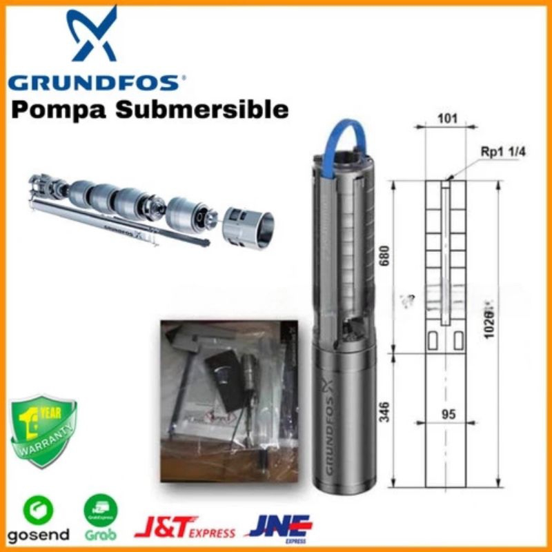 Pompa Grundfos SP.3A-12 0,75KW 220Volt Pompa Submersible Grundfos Asli