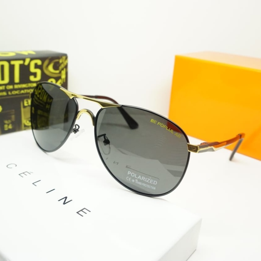 Kacamata polarized retro  frame gold tangkai per frame besi original pria wanita/Kacamata hitam