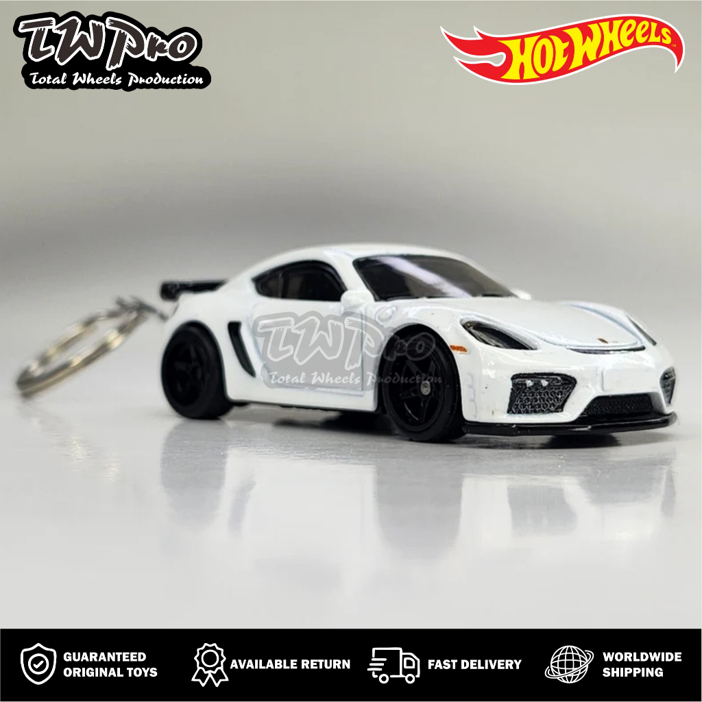GANTUNGAN KUNCI Hot Wheels Porsche 718 Cayman GT4 - Fast & Furious - Woman of fast - White - Putih -