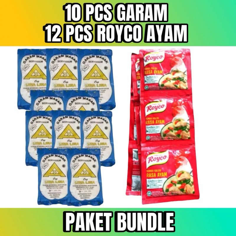 

Paket Hemat 10 Pcs Garam Halus 100gr + 12 Pcs Royco Ayam 8gr