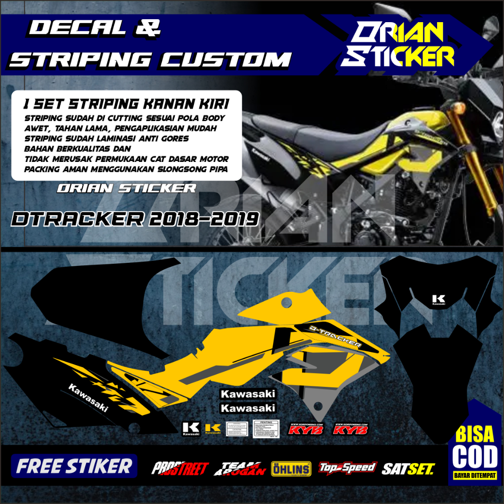 striping dtracker 2019 kuning variasi hitam / stiker ori kawasaki d'tracker se 2018 warna army