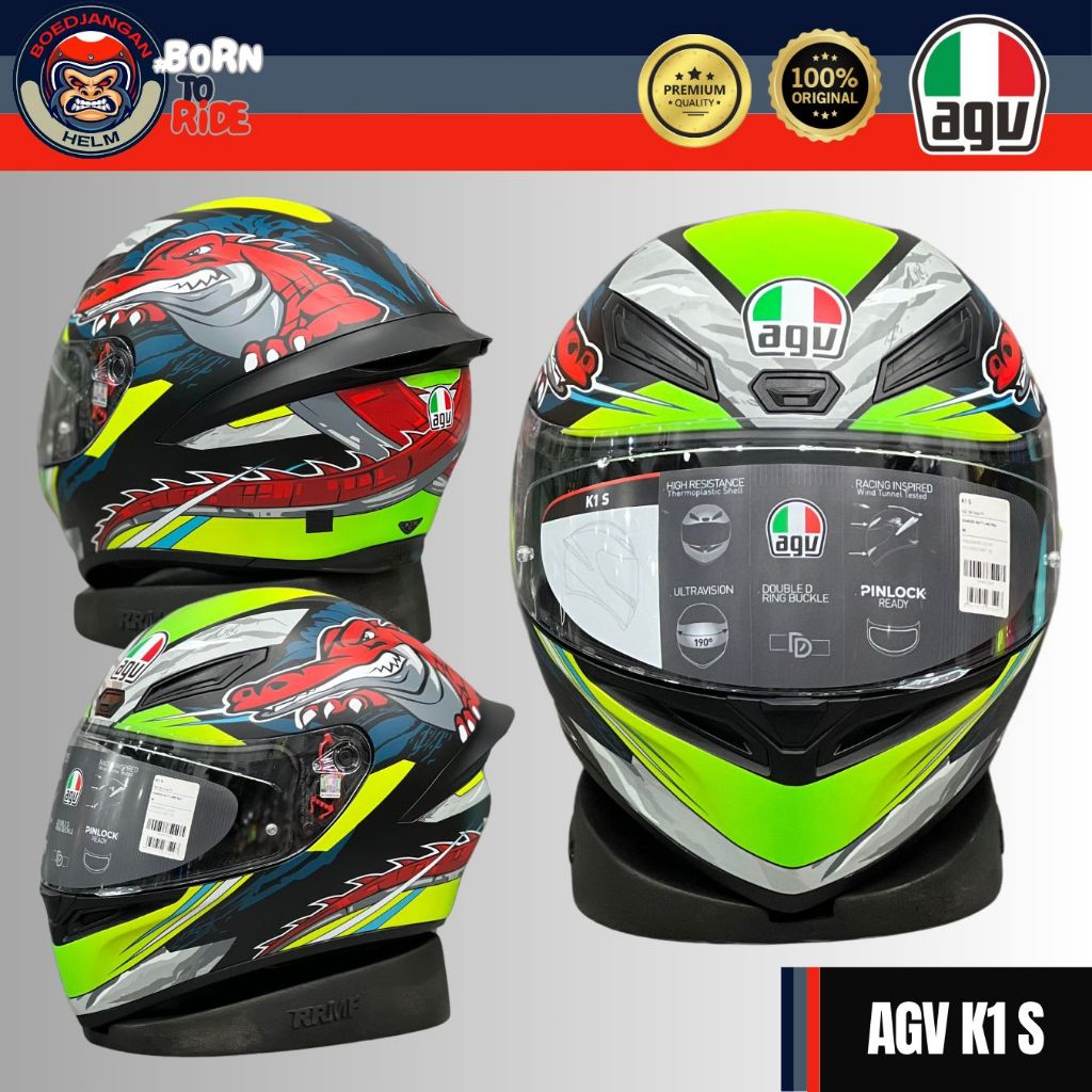 AGV HELM K1 GRAPICH - DUNDEE MATT LIME RED - AGV ORIGINAL K1 - HELM AGV FULL FACE