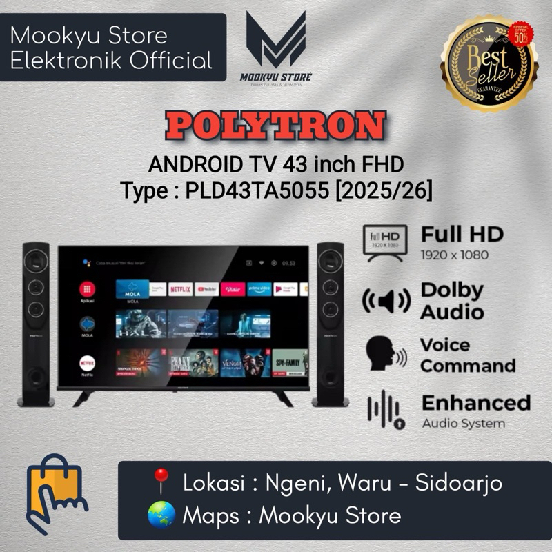 POLYTRON PLD43TA5055 LED ANDROID TV 43 inch | PLD 43TA5055 Free Vidio Platinum & Mola TV