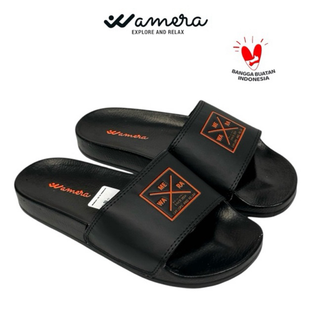 Sandal Selop Wamera / Sandal Selop Pria / Sandal Selop Wanita Original Factory Hitam Orange Terbaru