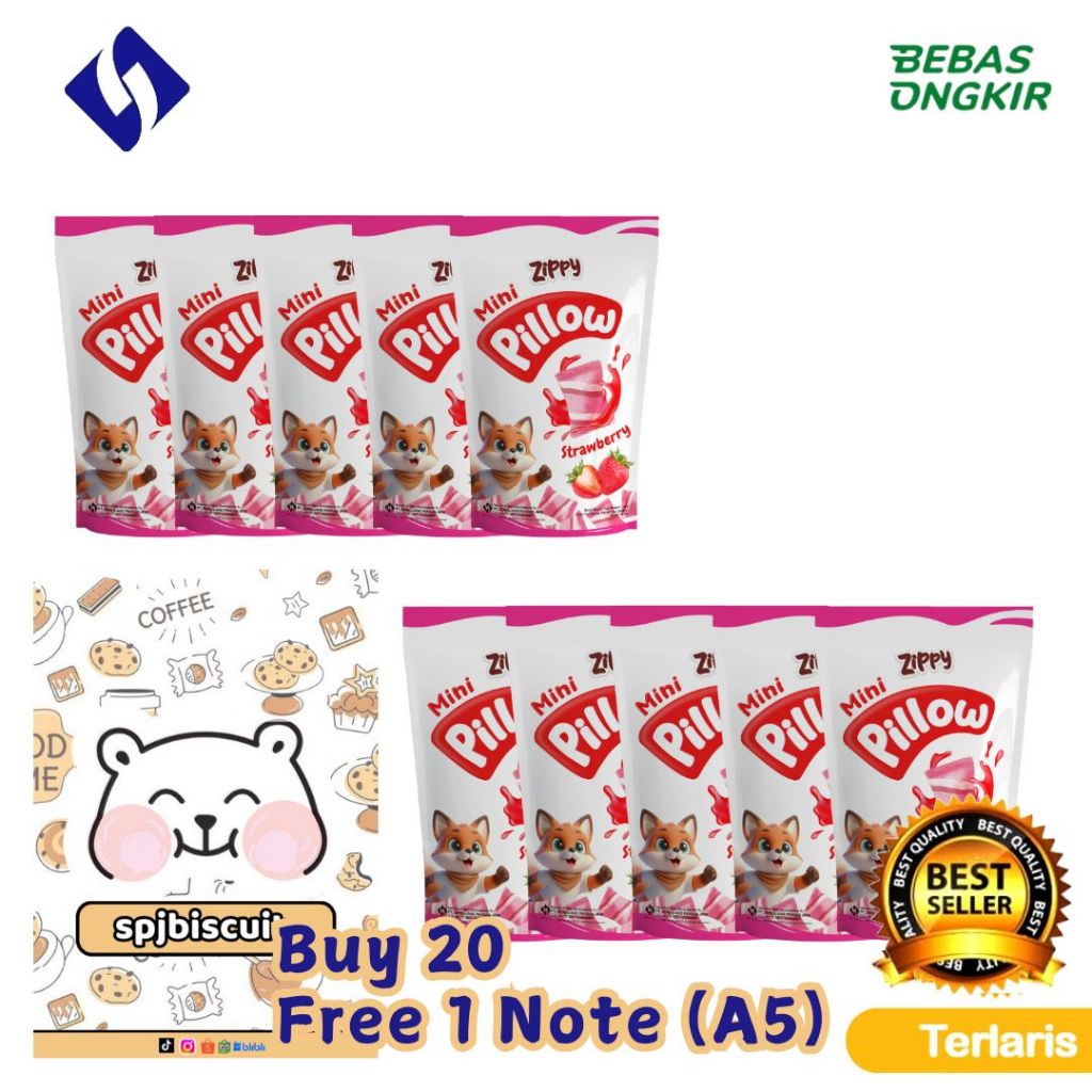 

Biskuit Zippy Mini Pillow rasa Stroberi 1 Pack 10 Pcs