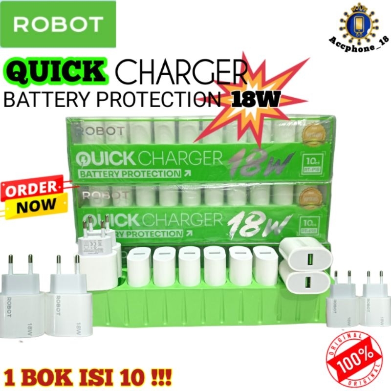 ROBOT RT-P18 [1 Bok isi 10 Pcs] QUICK CHARGER Batok Charger Battery Protection 18W