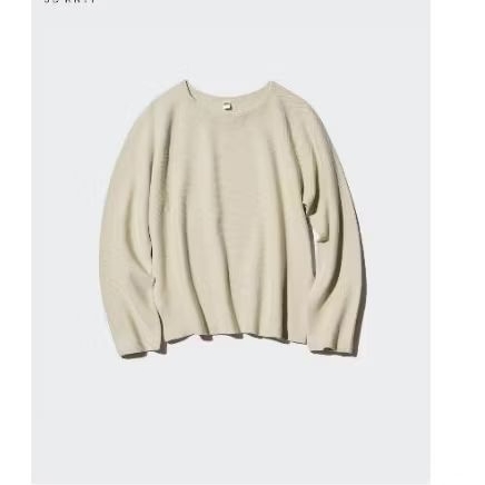 uniqlo sweater katun rajut 3D garis kerah bulat original