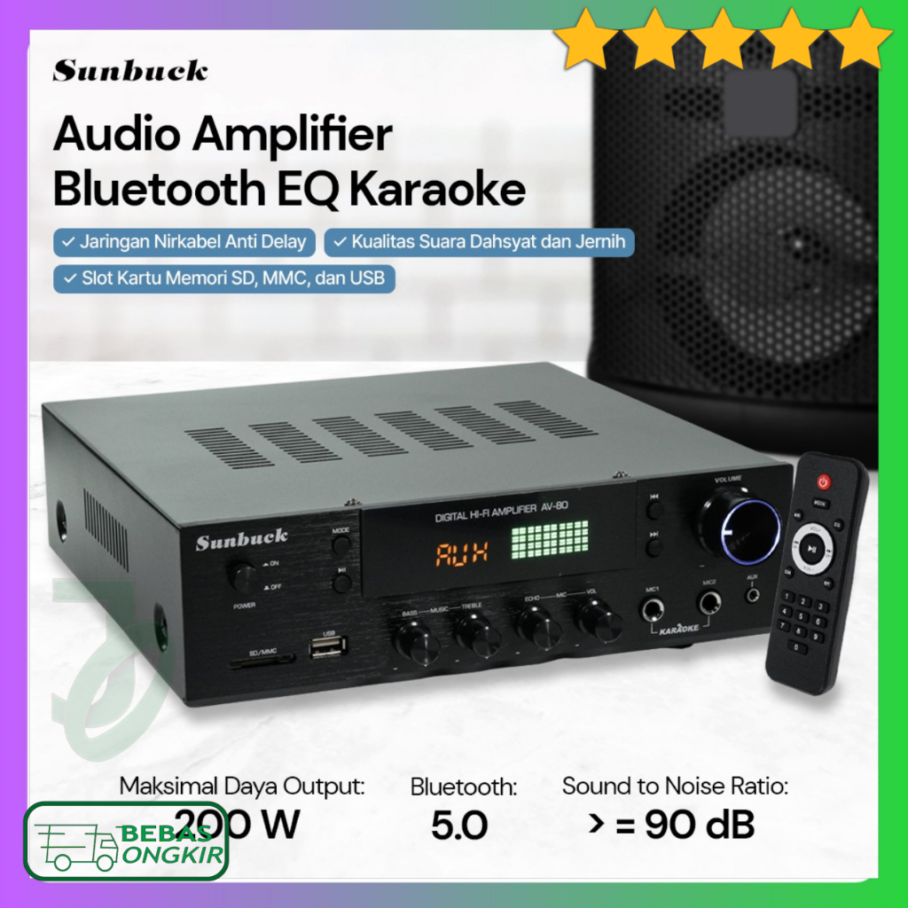 Amplifier Audio Bluetooth EQ Karaoke FM Radio 200 Watt Sunbuck AV-80