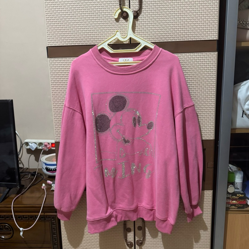 sweater mickey disney pink preloved second