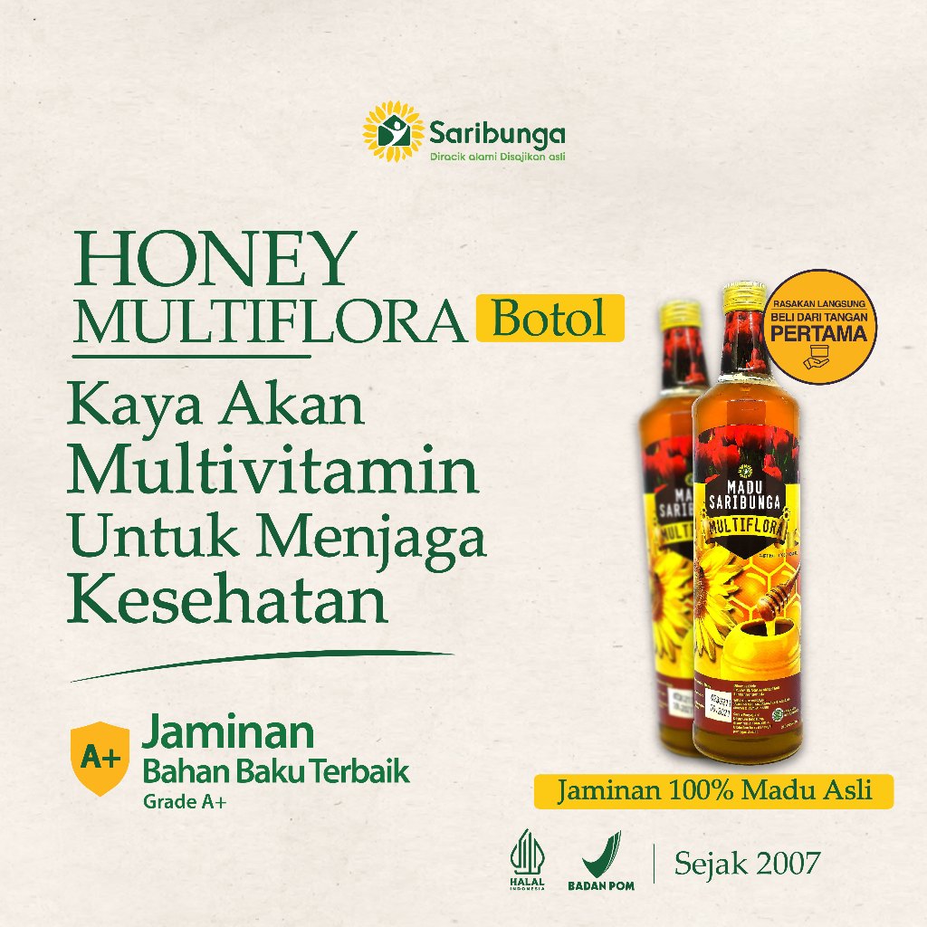

Saribunga - Madu Multiflora Saribunga 350 ml - Madu Murni Asli 100% Original Tanpa Campuran