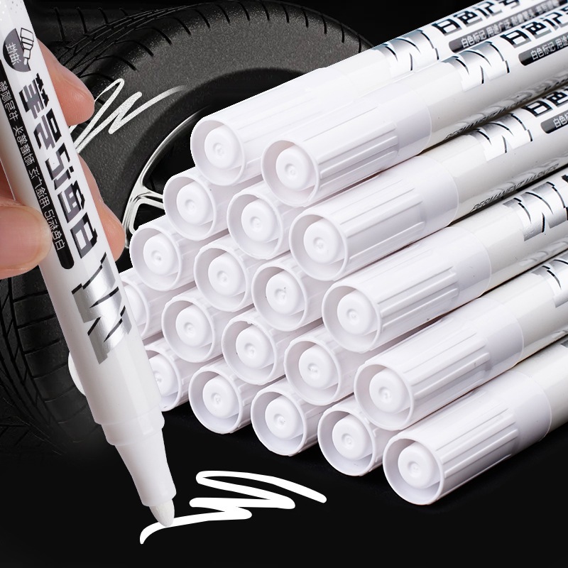 50PCS Spidol Putih Permanen Tahan Air Tidak Luntur untuk Lukisan & Grafiti - Kepala Tunggal