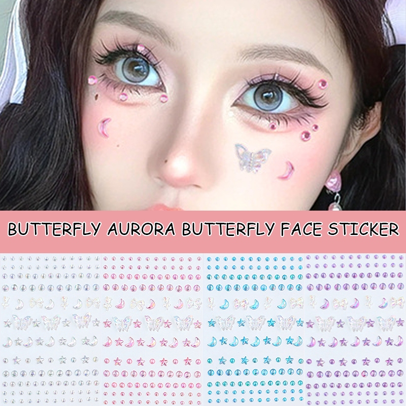 

COD-3D Aurora Butterfly Pearl Sticker Children Makeup Sticker Facial Accessories