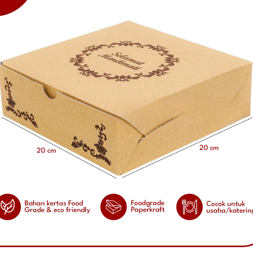 Box Catering Dus Kotak Tempat Nasi Box Kue Kering Tradisional Warna Coklat Motif Bulat Polos Ukuran 