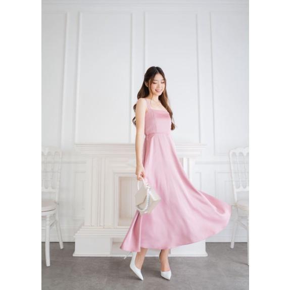 dress midi aryana//dress pesta kondangan //dress bridesmaid party//dress wedding elegan bahan satin/