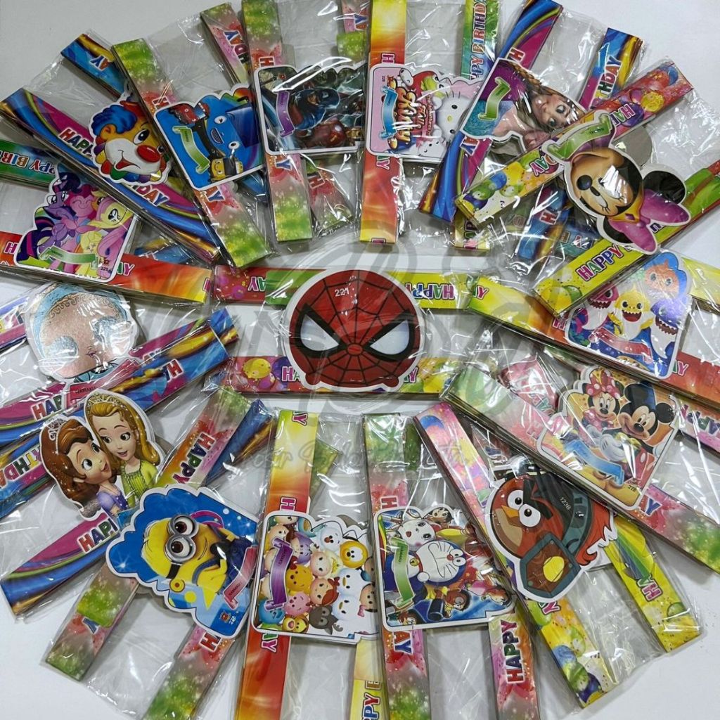 (ISI 10 PCS) Topi Lingkar Ulang Tahun / Topi Mahkota HBD Karakter (Avenger Marvel, Tsum Disney, Dora