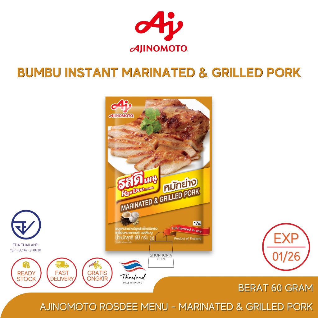 

Ajinomoto Rosdee Menu Instant Seasoning Marinated & Grilled Pork Berat 60 Gram Original Thailand Bumbu Jadi Masak Instan Marinasi Daging Babi Panggang